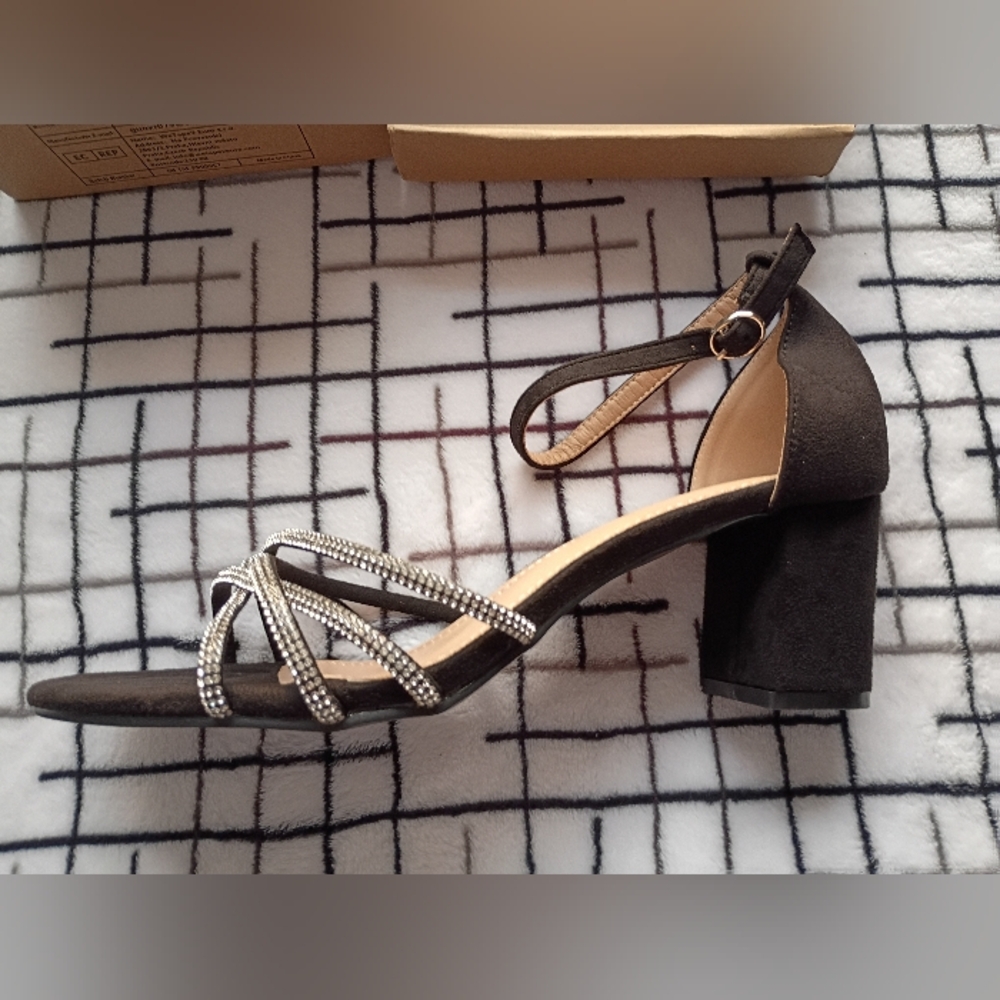 Size 42 (US 12) Womens Rhinestone Elegant Black Strappy Heels BOX NOT INCLUDED